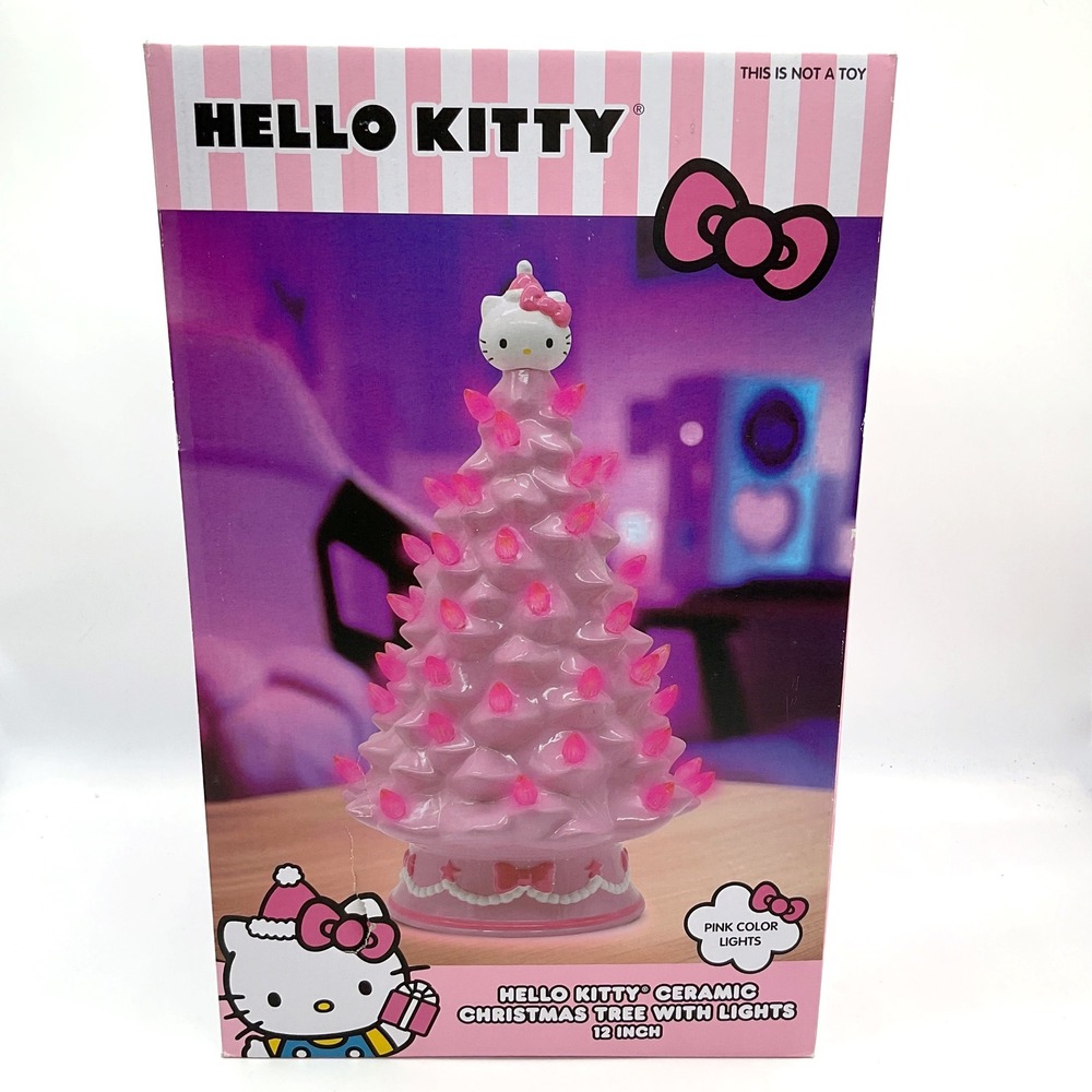 Hello Kitty Ceramic Christmas Tree 12 Inch Pink Lights Sanrio Holiday Decor New
